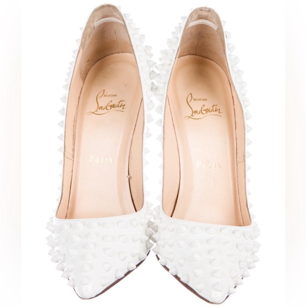 Christian Louboutin Studded White Pigalle 120 Patent 37 - Picture 12 of 15